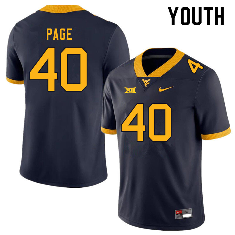 Youth #40 Corbin Page West Virginia Mountaineers College Football Jerseys Sale-Navy